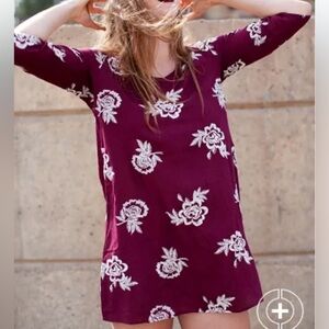 Full Tilt Burgundy and Cream FloralDress